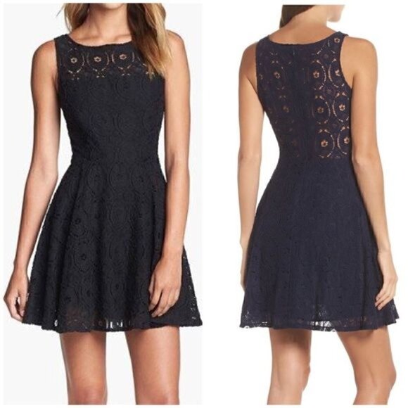 BB Dakota Dresses & Skirts - BB Dakota Renley Crochet Lace Skater Dress Fit and Flare Sleeveless Black Sz 0